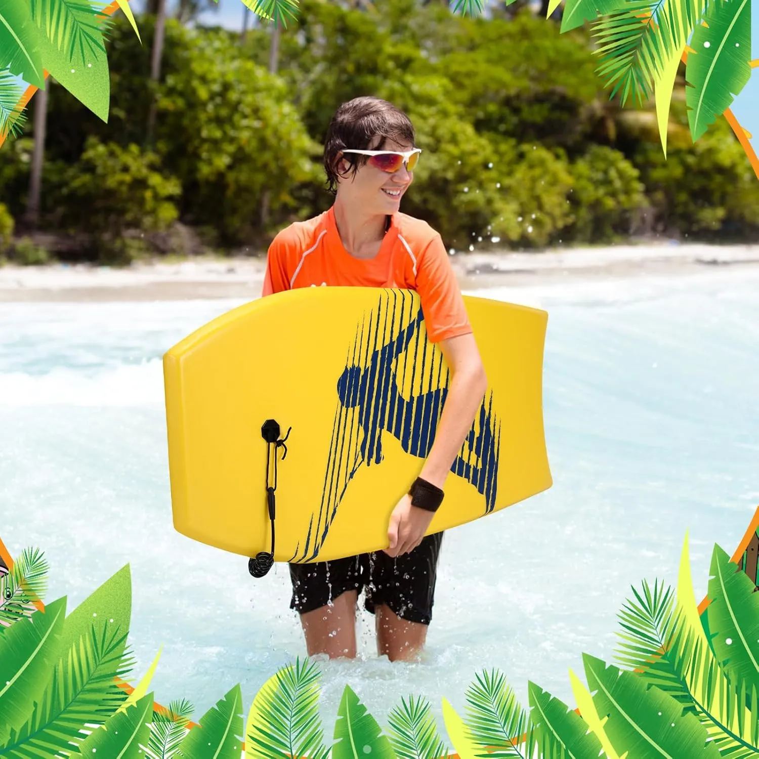 2 Pcs Body Boards for Beach, Lightweight PE Bodyboard Surfboards with EPS Core, Wrist Leash, XPE Deck and HDPE Slick Bottom for Kids Teens Adults Pool Surfing
