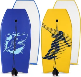 2 Pcs Body Boards for Beach, Lightweight PE Bodyboard Surfboards with EPS Core, Wrist Leash, XPE Deck and HDPE Slick Bottom for Kids Teens Adults Pool Surfing