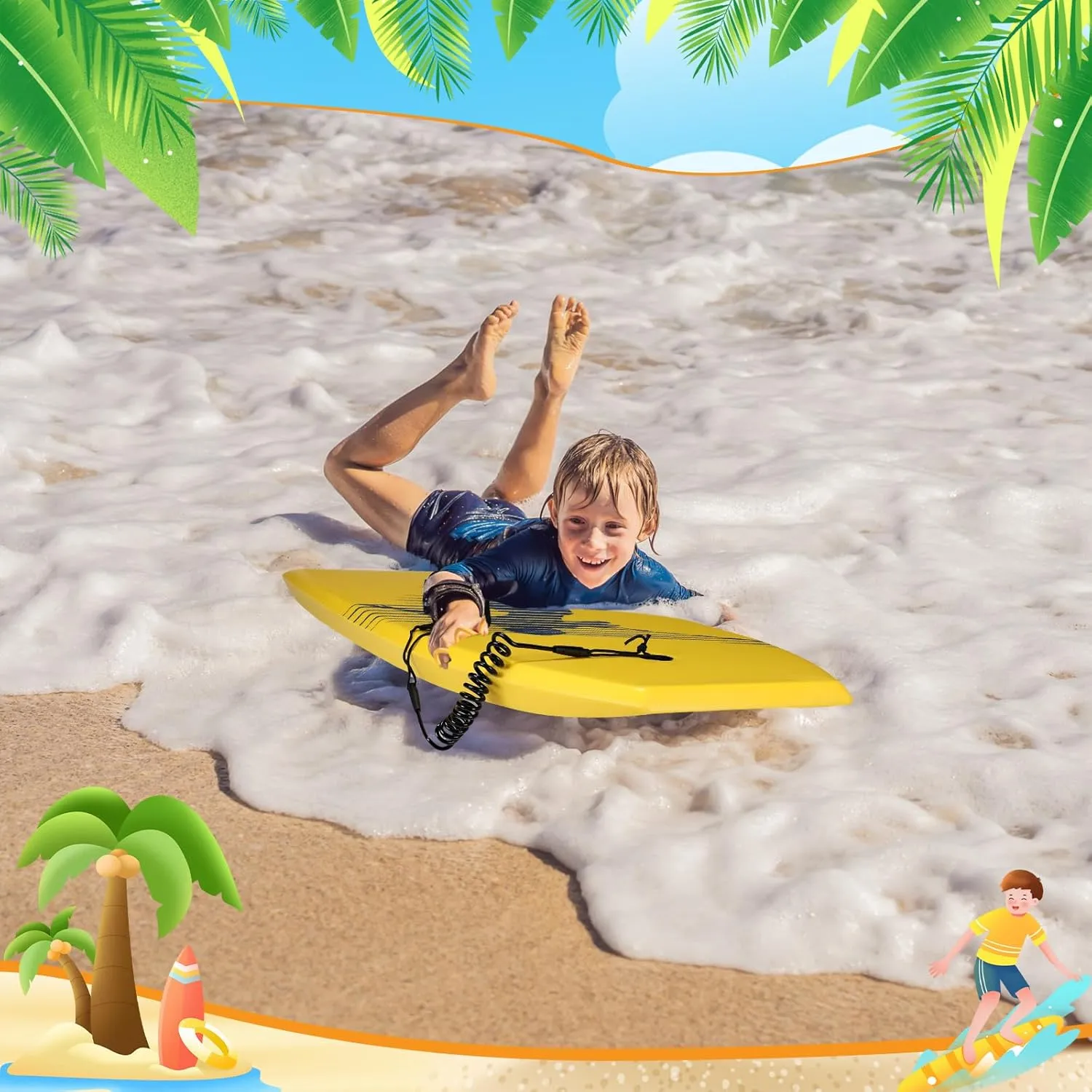 2 Pcs Body Boards for Beach, Lightweight PE Bodyboard Surfboards with EPS Core, Wrist Leash, XPE Deck and HDPE Slick Bottom for Kids Teens Adults Pool Surfing