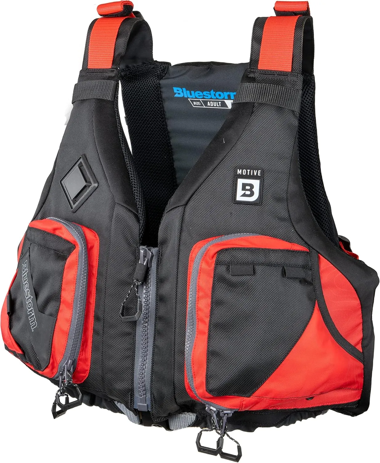 BLUESTORM Motive Kayak Life Jacket (PFD) | Fully Adjustable | Lined Pockets | US Coast Guard Approved | for Kayaking, Paddling, Fishing and More
