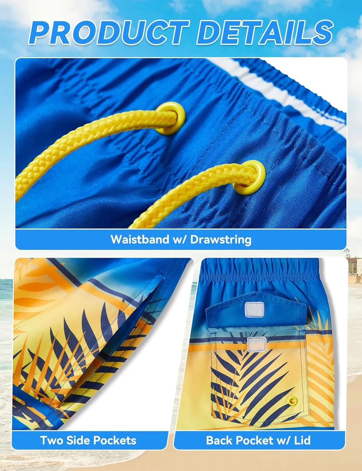 Boys Swim Trunks Quick-Dry w/Ultra Soft Jersey Lining Premium Eco Material UPF 50 
