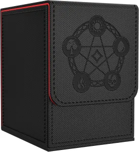 Card Deck Box with 2 Dividers, MTG Commander Deck Box Holds 100  Double-Sleeved Cards, Leather Magnetic Deck Case Compatible with Magic TCG CCG Cards, Black