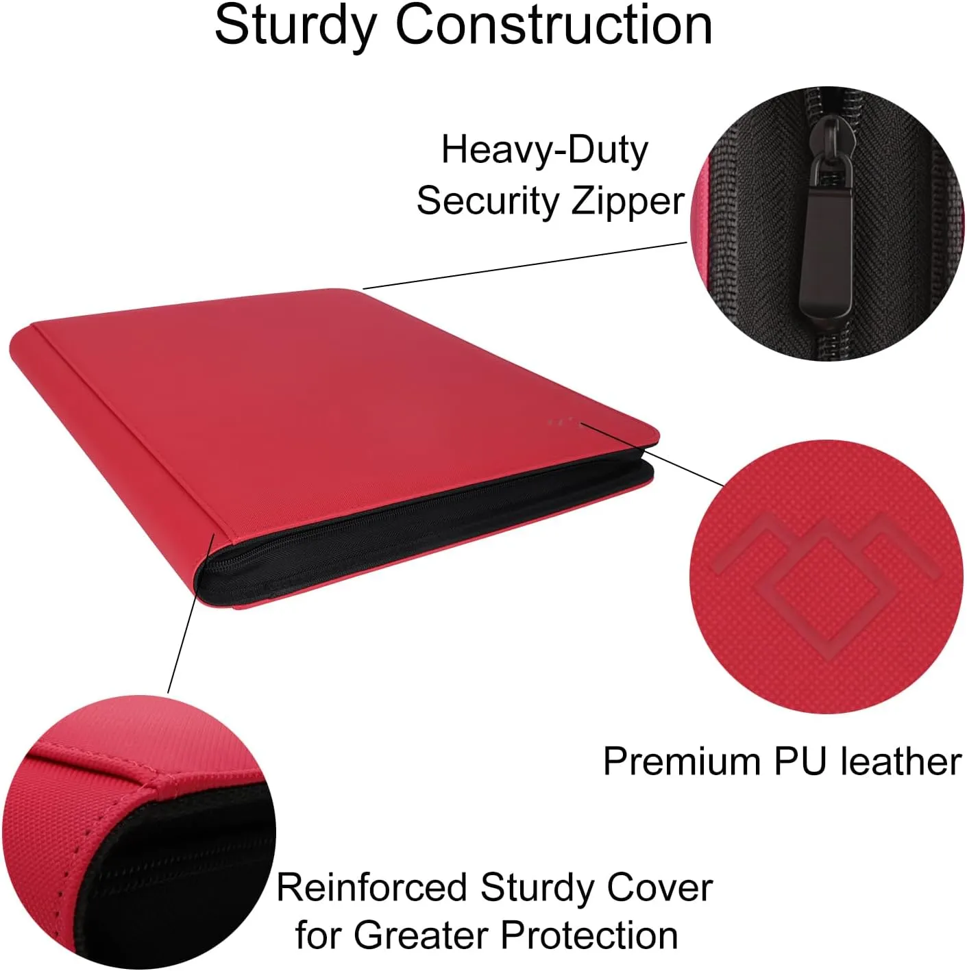 GrinOwl 16 Pocket Card Binder, Fits 1216 Trading Cards 1200  Pockets Ringless Trading Card Album Folder for TCG (Red)