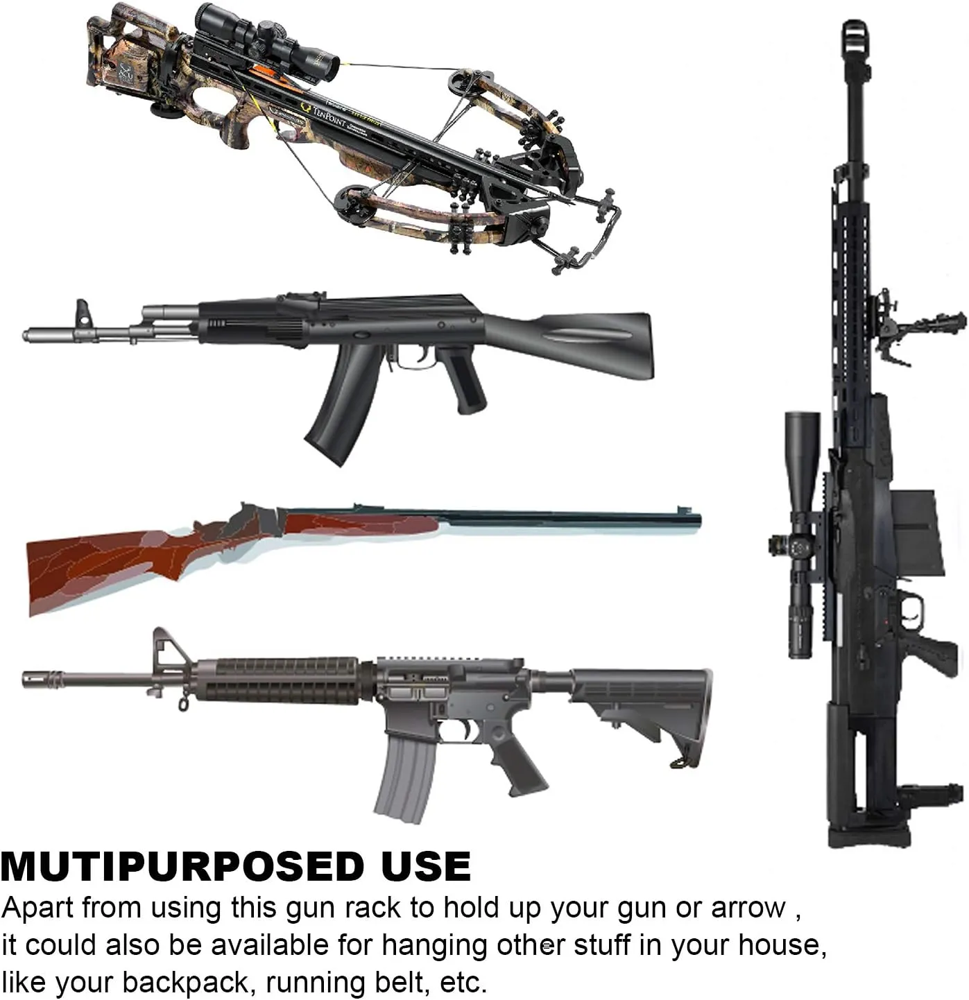 Gun Rack Storage Rifles Shotgun Hooks Wall Mount Hangers for Any Rifles Shotguns Archery Bow with Soft Padding and Heavy Duty Steel