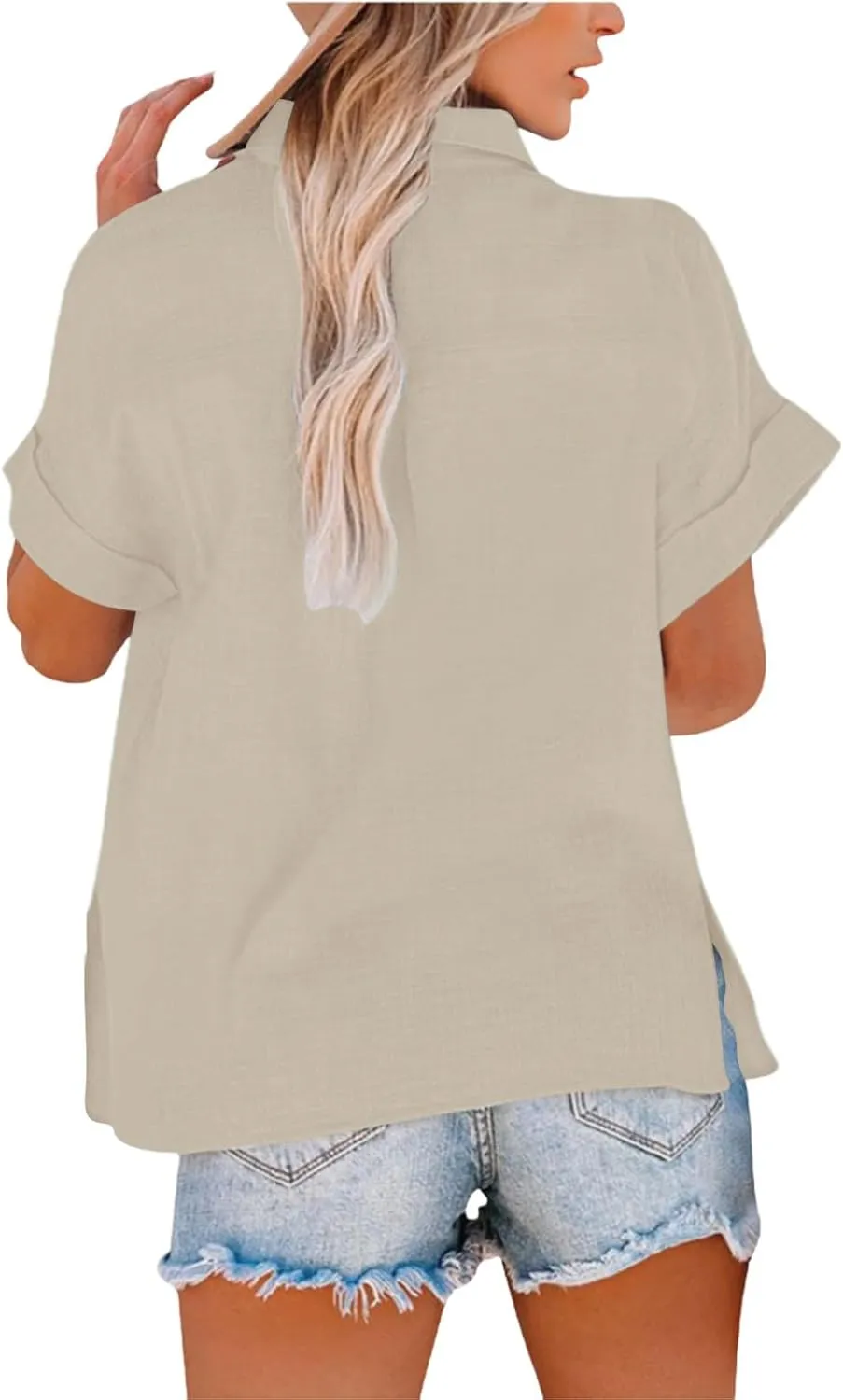 Linen Tops for Women Summer Button Down V Neck Shirts Casual Short Sleeve Loose T-Shirt Cotton Linen Blouse Tees 2025