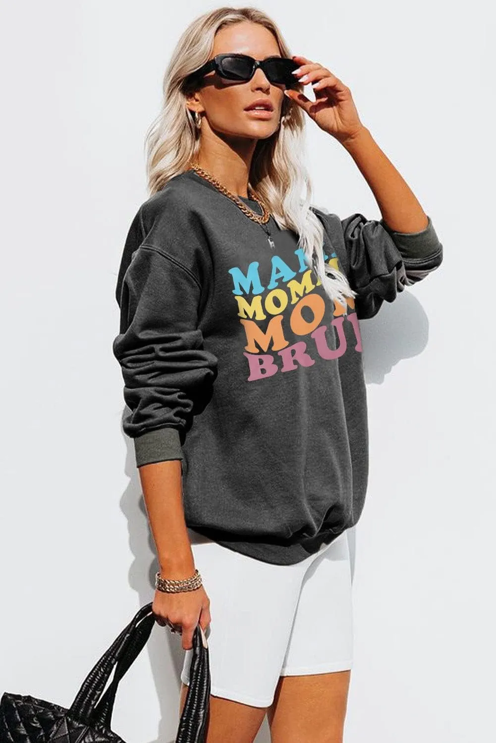 LOTUCY Crewneck Mama Sweatshirt Women Round Neck Casual Oversized Pullover Hoodies Long Sleeve Blouse Tops