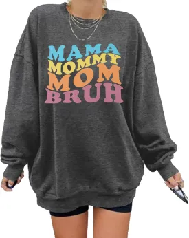 LOTUCY Crewneck Mama Sweatshirt Women Round Neck Casual Oversized Pullover Hoodies Long Sleeve Blouse Tops