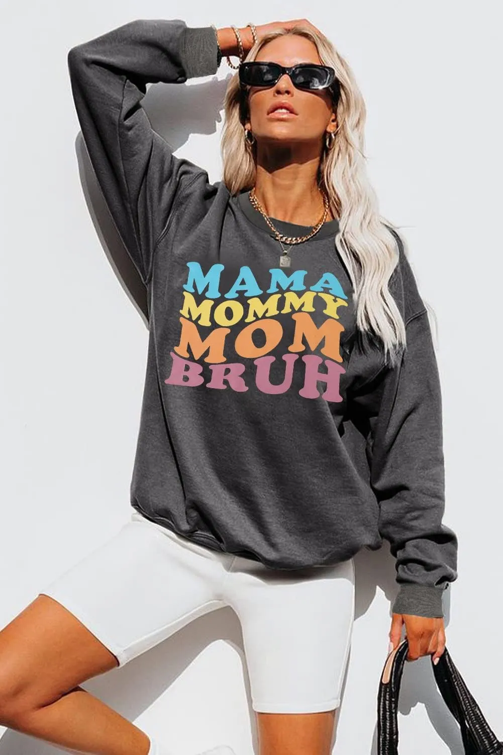 LOTUCY Crewneck Mama Sweatshirt Women Round Neck Casual Oversized Pullover Hoodies Long Sleeve Blouse Tops