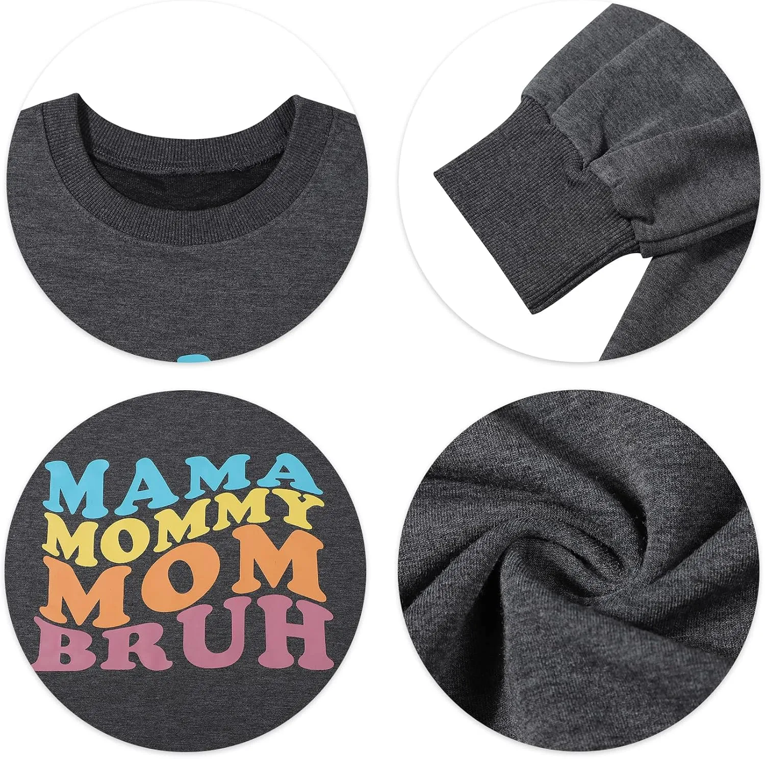 LOTUCY Crewneck Mama Sweatshirt Women Round Neck Casual Oversized Pullover Hoodies Long Sleeve Blouse Tops