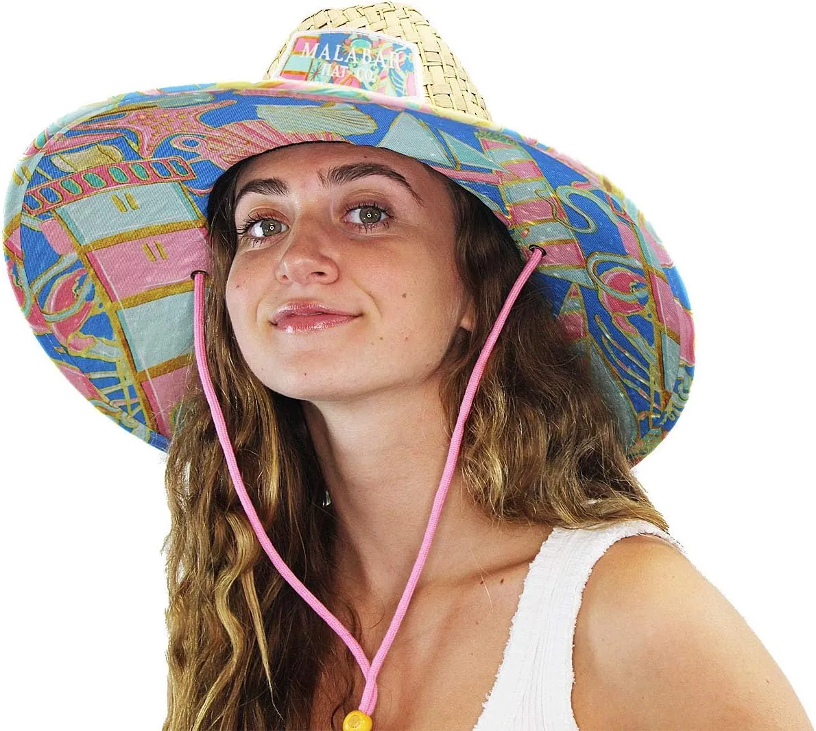 Malabar Hat Fabric Pattern Print Straw Sunhat Men & Women, Lifeguard Hat, Swim, Paddle Board, Boat, Fishing, Fits All