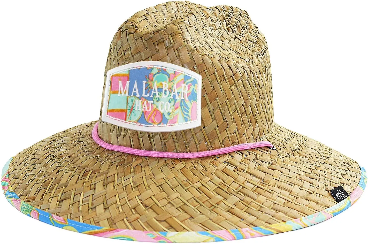 Malabar Hat Fabric Pattern Print Straw Sunhat Men & Women, Lifeguard Hat, Swim, Paddle Board, Boat, Fishing, Fits All
