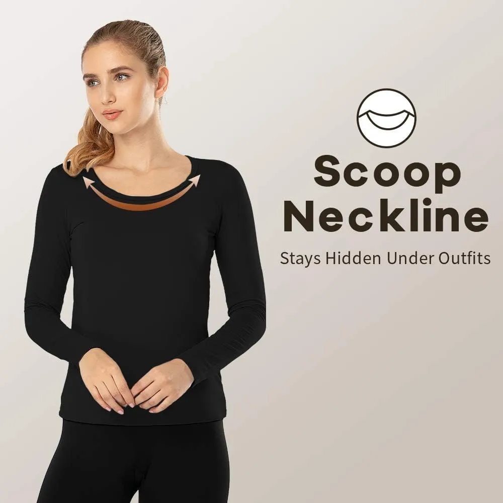 MANCYFIT Thermal Tops for Women Fleece Lined Shirt Long Sleeve Base Layer V Neck