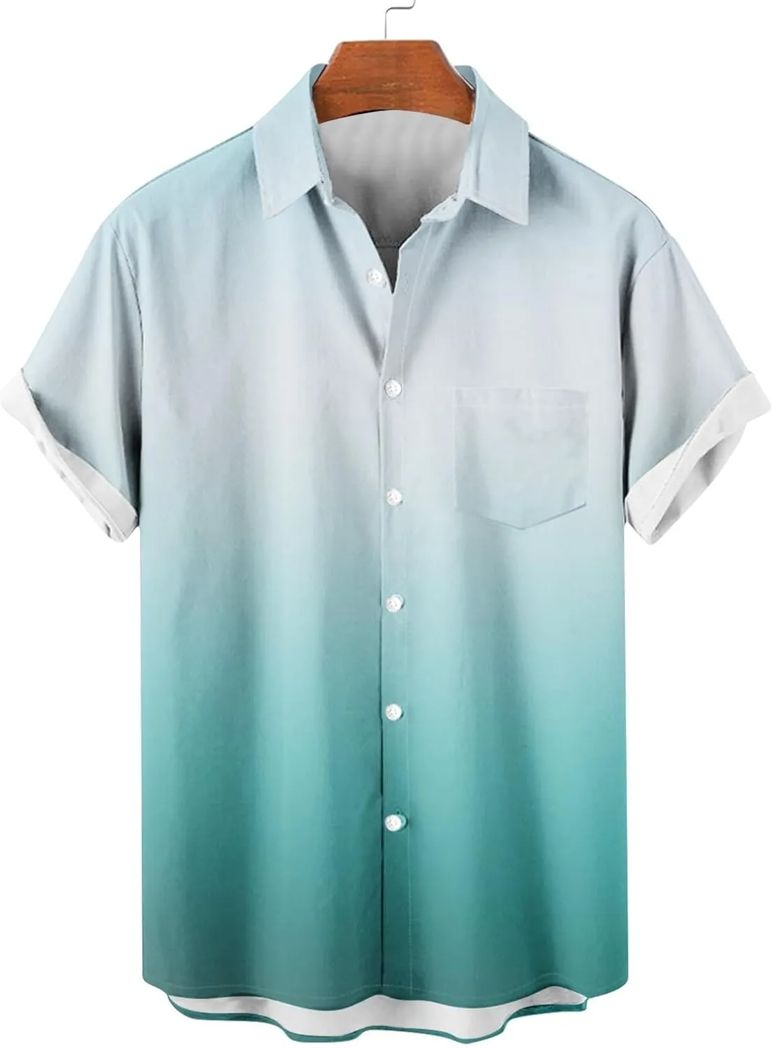 Men Summer Loose Shirts Casual Lapel Gradient T-shirts Short Sleeve Button Shirt Hawaiian Beach Tops for Men's