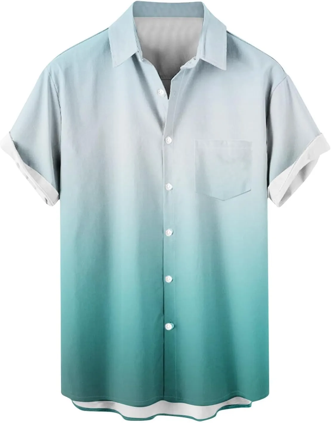 Men Summer Loose Shirts Casual Lapel Gradient T-shirts Short Sleeve Button Shirt Hawaiian Beach Tops for Men's