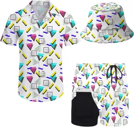 Mens 2 Piece Tracksuit Hawaiian Button Down Shirt and Compression Liner Shorts Sets with Bucket Hats