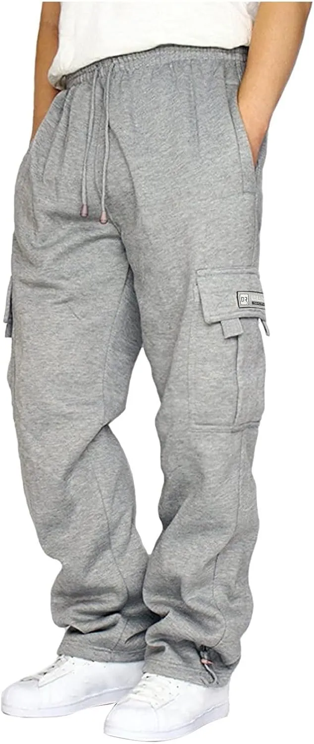 Mens Cargo Sweatpants Plus Size Baggy Jogger Sweatpants Drawstring Open Leg Big and Tall Workout Pants with Pockets