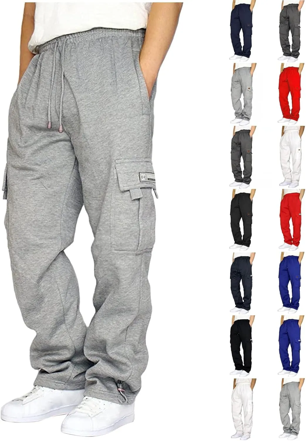 Mens Cargo Sweatpants Plus Size Baggy Jogger Sweatpants Drawstring Open Leg Big and Tall Workout Pants with Pockets