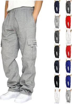 Mens Cargo Sweatpants Plus Size Baggy Jogger Sweatpants Drawstring Open Leg Big and Tall Workout Pants with Pockets