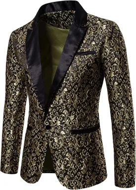 Men's Floral Jacquard Suit Jacket One Button Stylish Print Tux Blazer Notched Lapel Wedding Dinner Dress Tuxedo