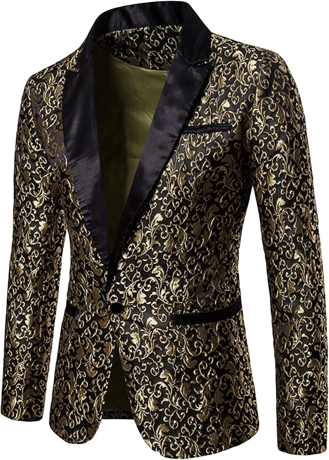 Men's Floral Jacquard Suit Jacket One Button Stylish Print Tux Blazer Notched Lapel Wedding Dinner Dress Tuxedo