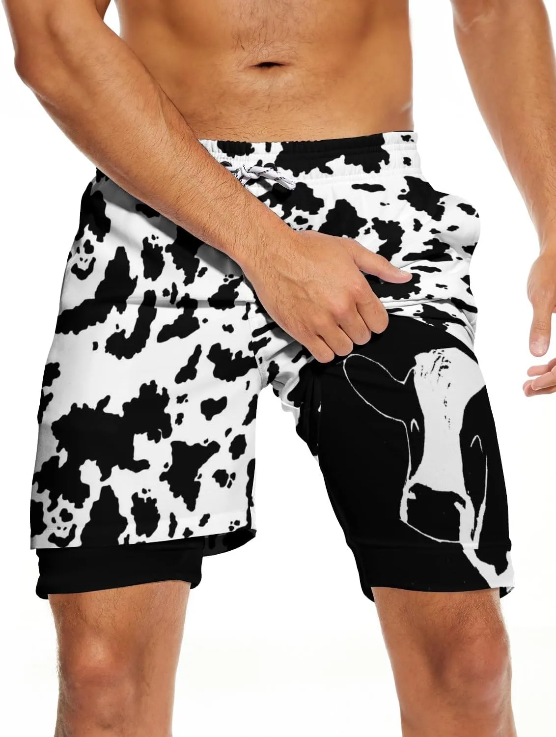 Men's Swim Trunks with Compression Liner Quick Dry 2 in 1 Swimming Trunks Beach Board Shorts Bathing Suits Swimwear