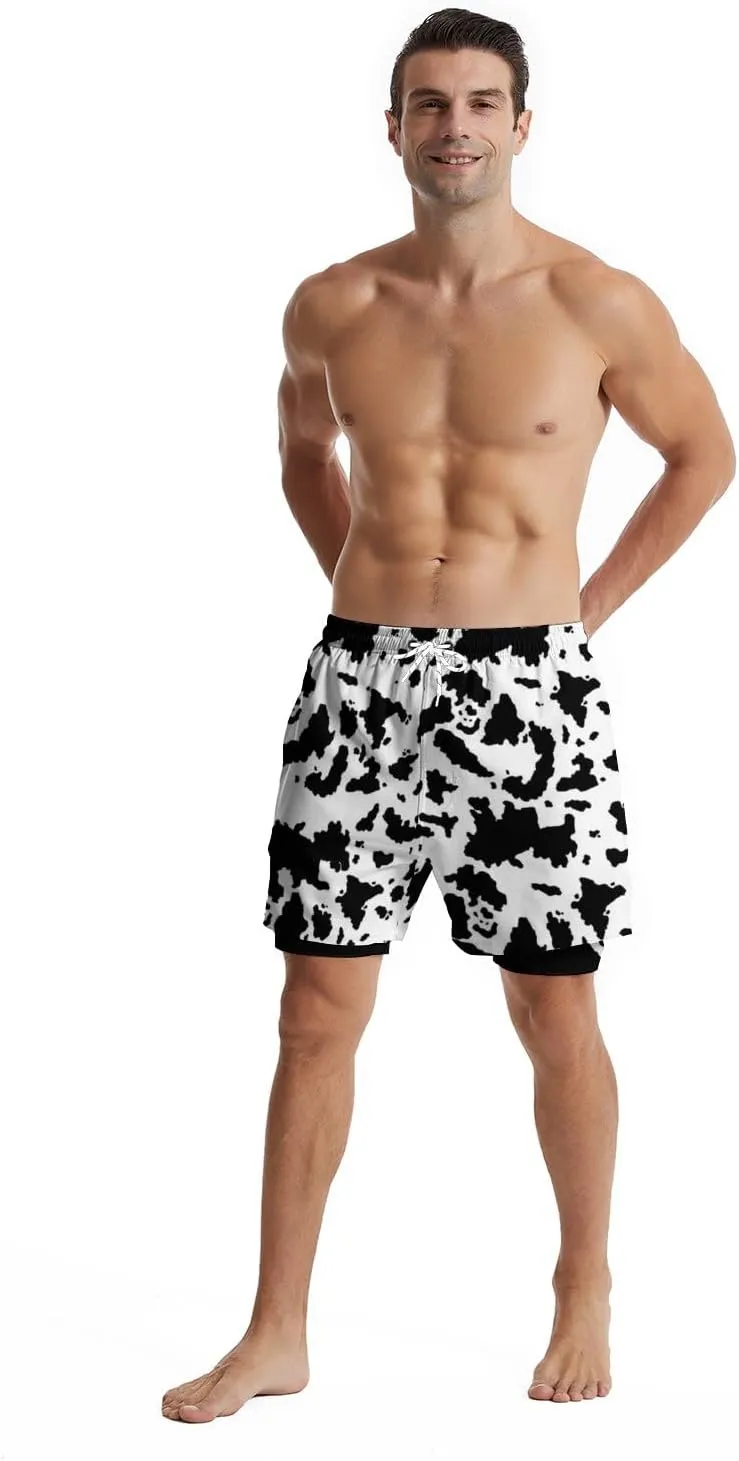 Men's Swim Trunks with Compression Liner Quick Dry 2 in 1 Swimming Trunks Beach Board Shorts Bathing Suits Swimwear