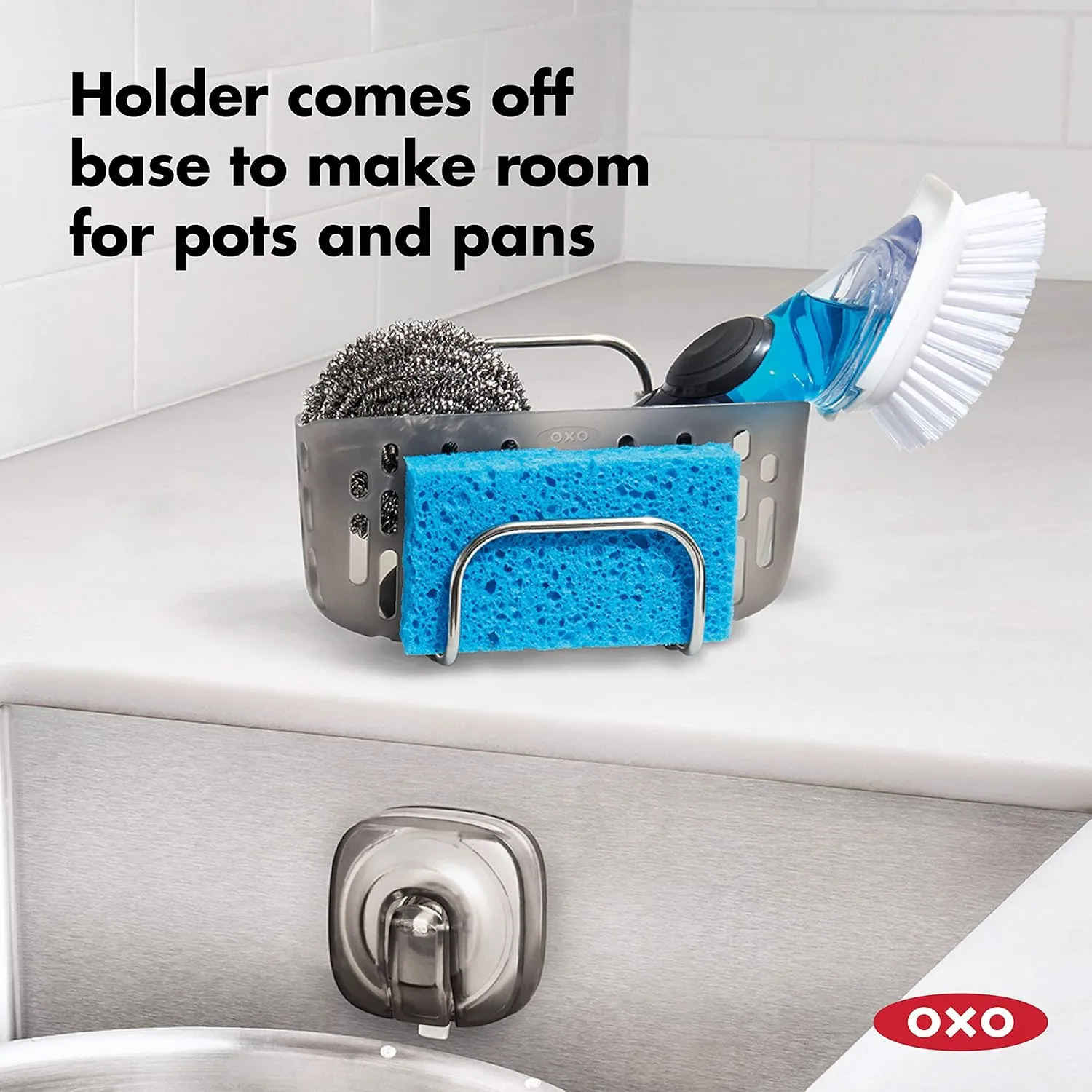 OXO Good Grips Stronghold Suction Sinkware Organizer for kitchen - Plastic, Gray, One Size