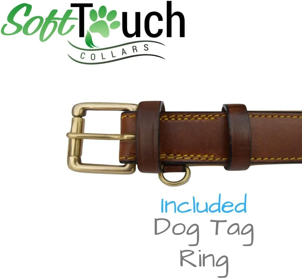 Padded Leather Dog Collar, Brown Medium, Genuine Real Leather, Great for Male or Female Dogs, 20" Inches Long x 1" Inch Wide, Fits Neck Size 14.5" to 17.5"