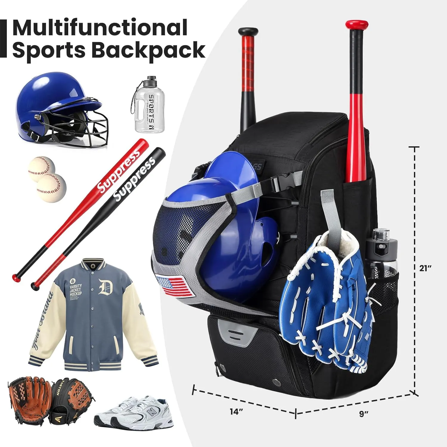 Softball Bag,Softball Bat Bag For Youth Adults,Baseball Bag with Fence Hook for TBall Bat & Equipment,Lightweight Baseball Bat Backpack with Shoe Compartment,Large Main Compartment for Helmet