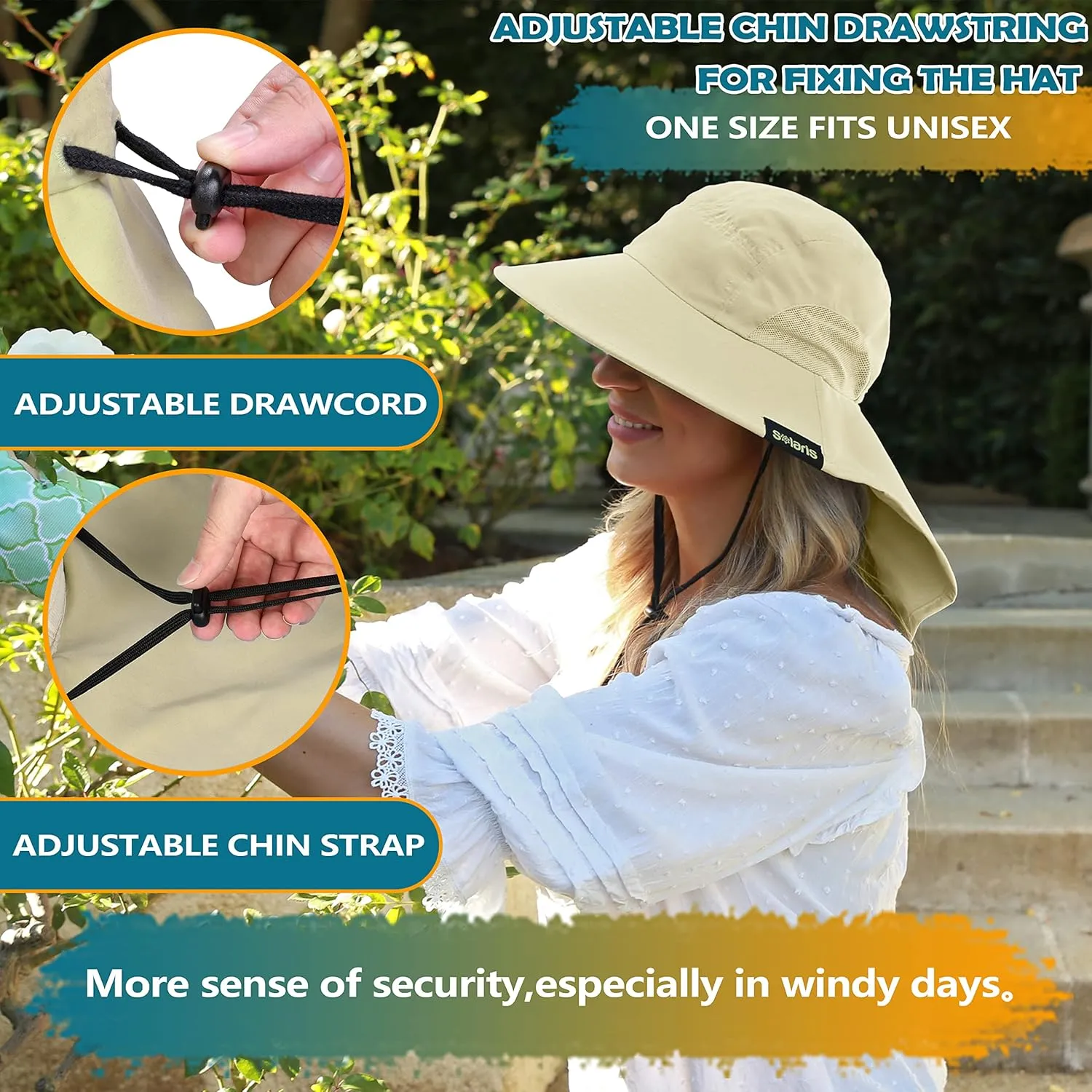 Solaris Sun Hat with Neck Flap, UPF 50 Sun Protection Lightweight Sun Cap for Men Women, Wide Brim Hat for Fishing Hiking