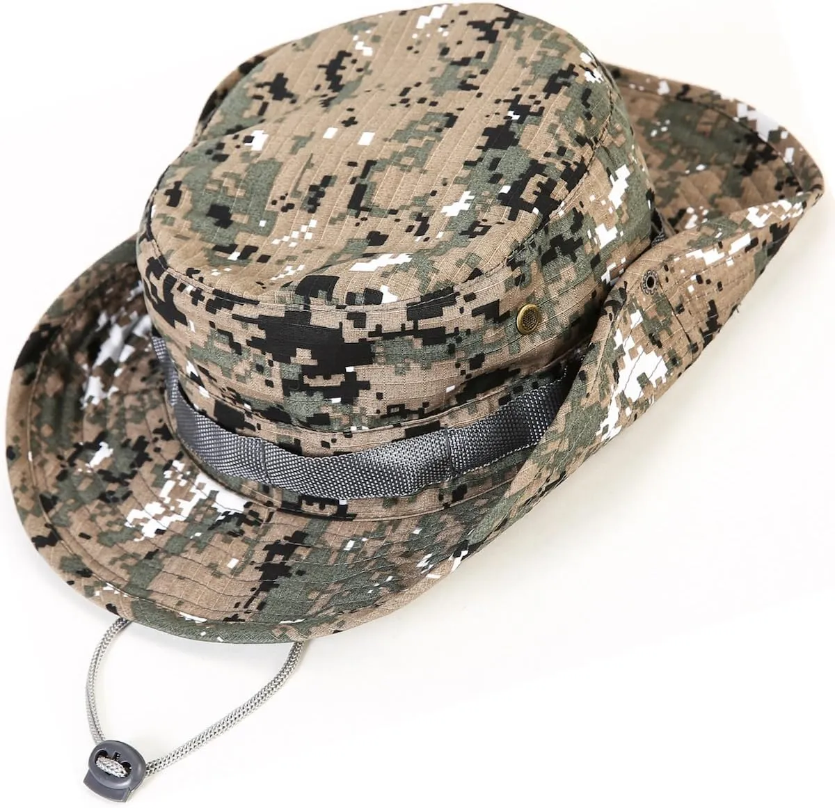 Wide Brim Boonie Hat, Men & Women Top Camo Bucket Hats for Safari Military Beach