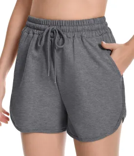 Womens Casual Sweat Shorts Curvy Hem Summer Cotton Lounge Shorts Drawstring Jersey Athletic Workout Shorts with Pockets