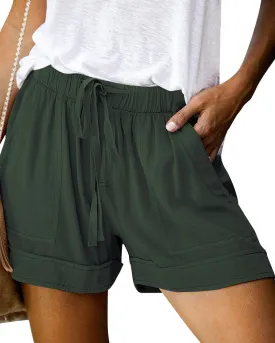 Womens Elastic Waist Drawstring Shorts Summer Lightweight Beach Shorts Comfy Casual Short Pants with Pockets