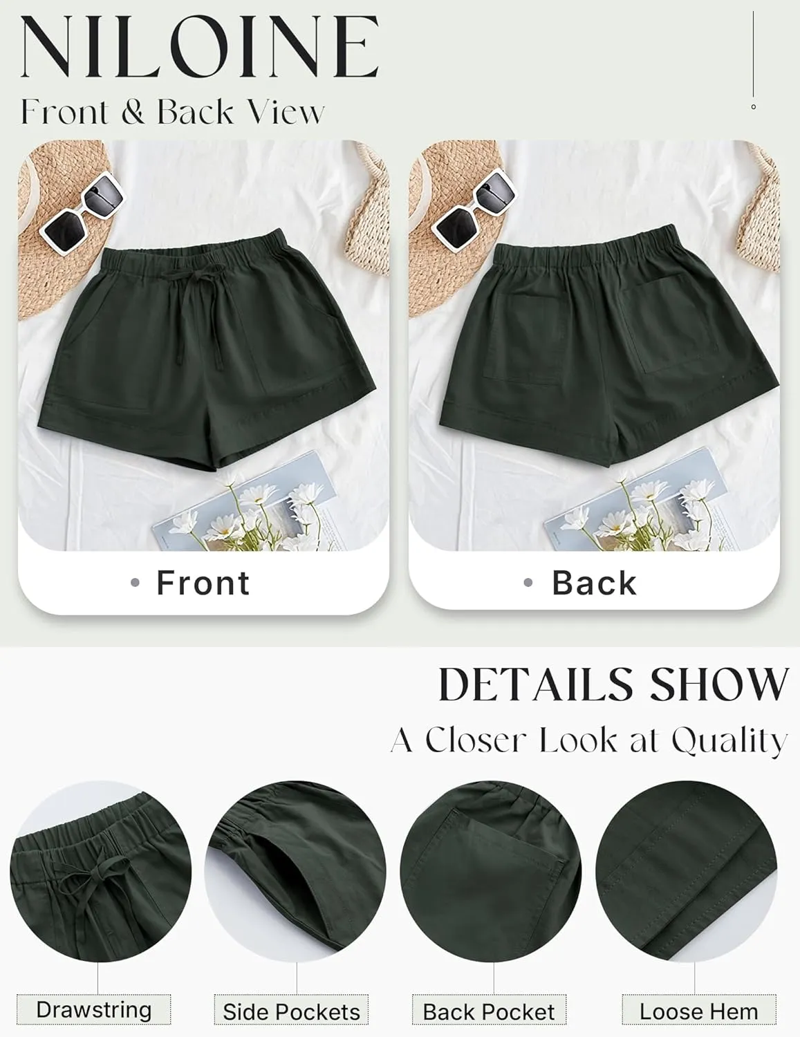 Womens Elastic Waist Drawstring Shorts Summer Lightweight Beach Shorts Comfy Casual Short Pants with Pockets