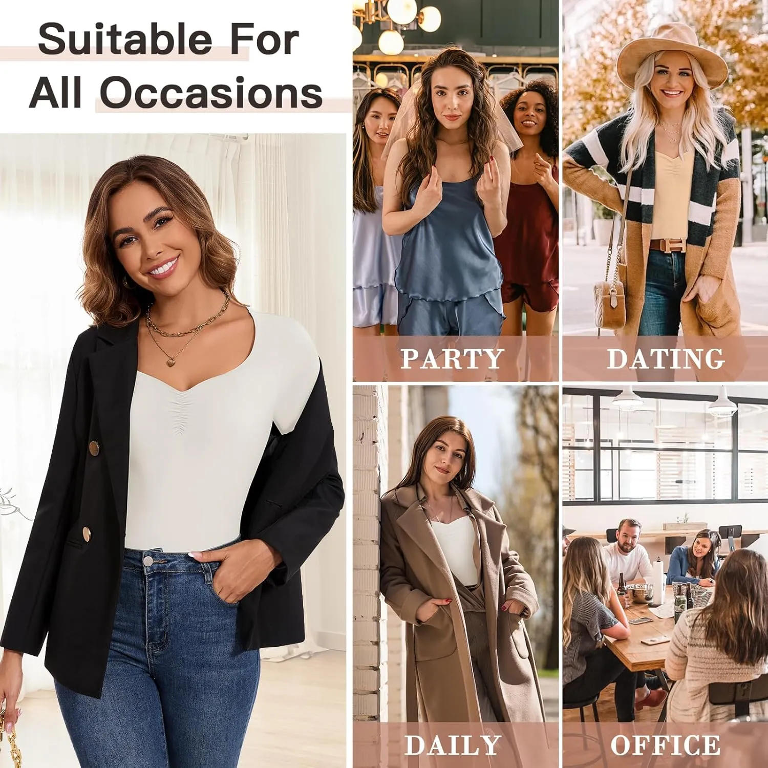 WOWENY Women Thermal Long Sleeve Shirt Fleece Lined Undershirts Basic Fitted Tops Ruched Sweetheart Neck Winter Base Layer